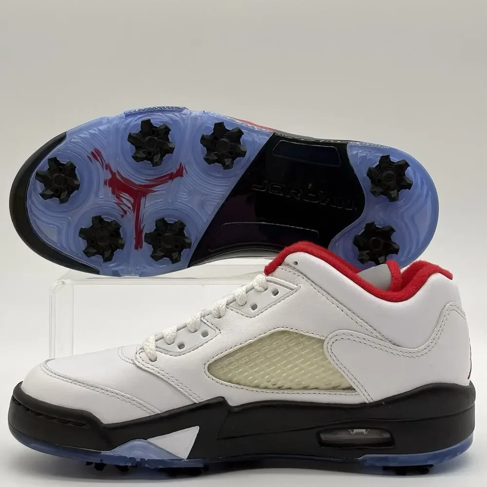 Men Size 6.5/ Women Sz 8 Nike Air Jordan Retro V White Red Golf Shoe CU4523 100